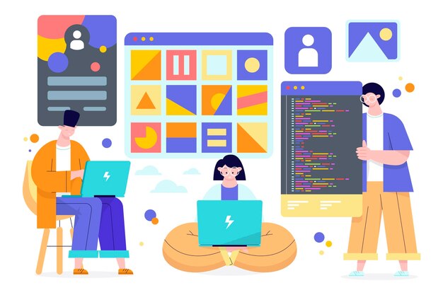 flat-hand drawn web developers illustration