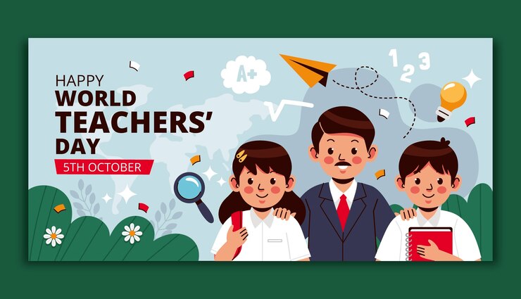 Miễn phí Vector flat horizontal banner template for world teachers day