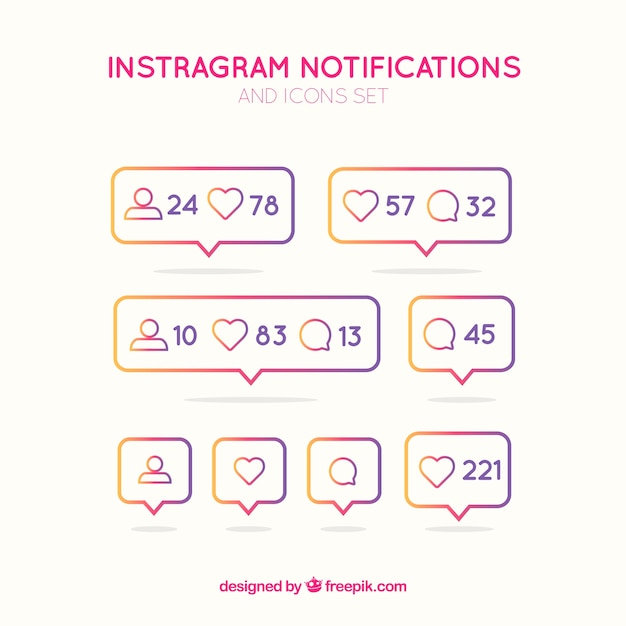 flat instagram icons and notifications set