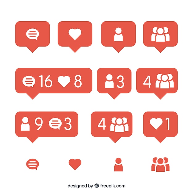 flat instagram icons and notifications set