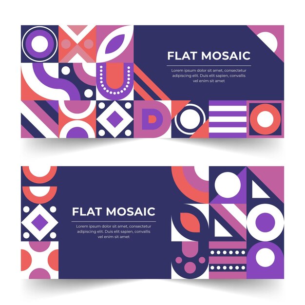 flat mosaic horizontal banners set