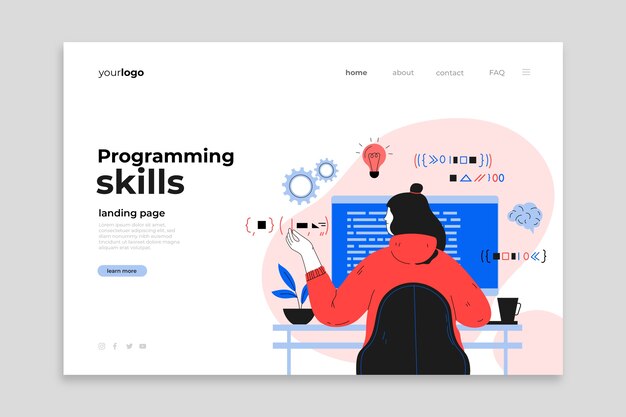 Flat programming skills landing page template