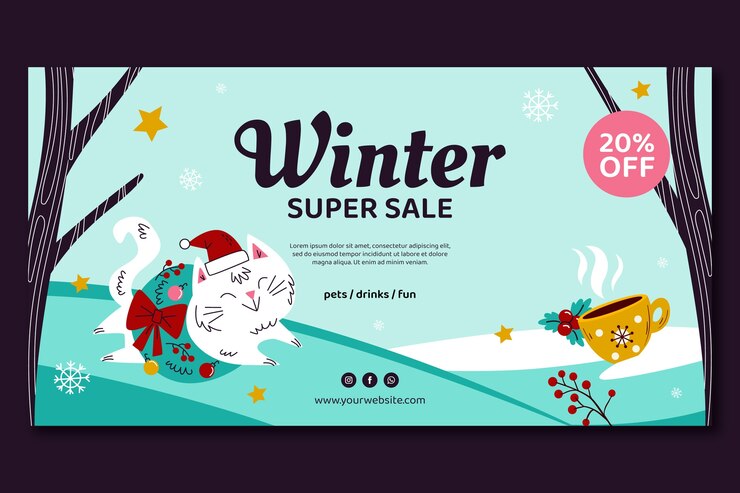 Miễn phí Vector flat social media post template for winter season