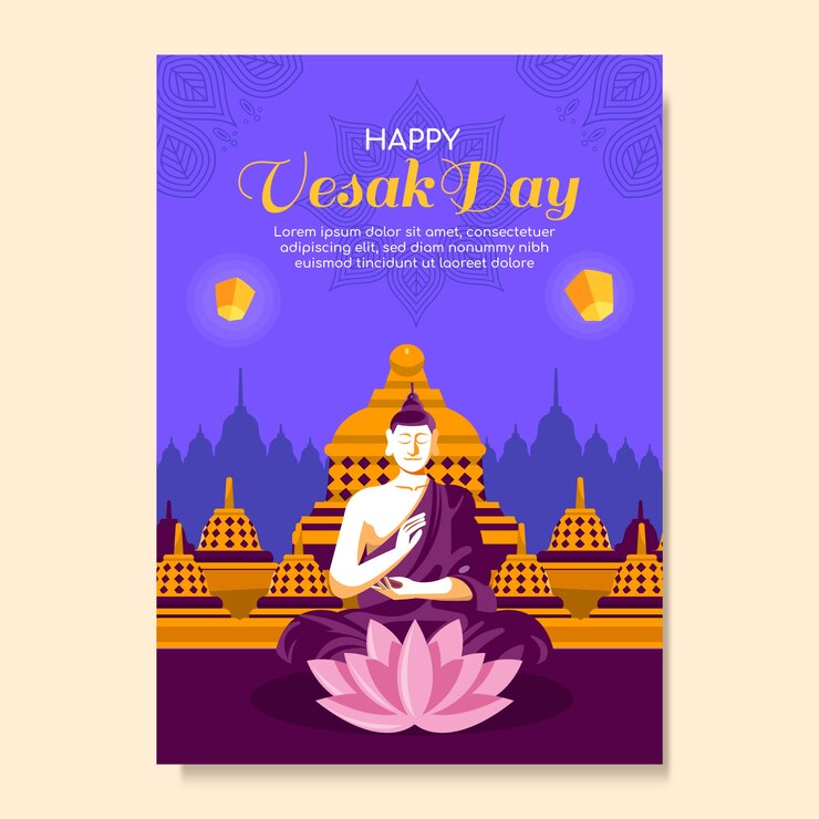 Miễn phí Vector flat vesak day greeting card template