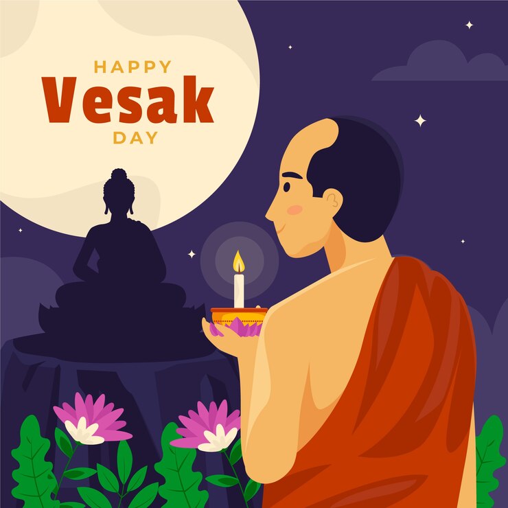 Miễn phí Vector flat vesak say illustration