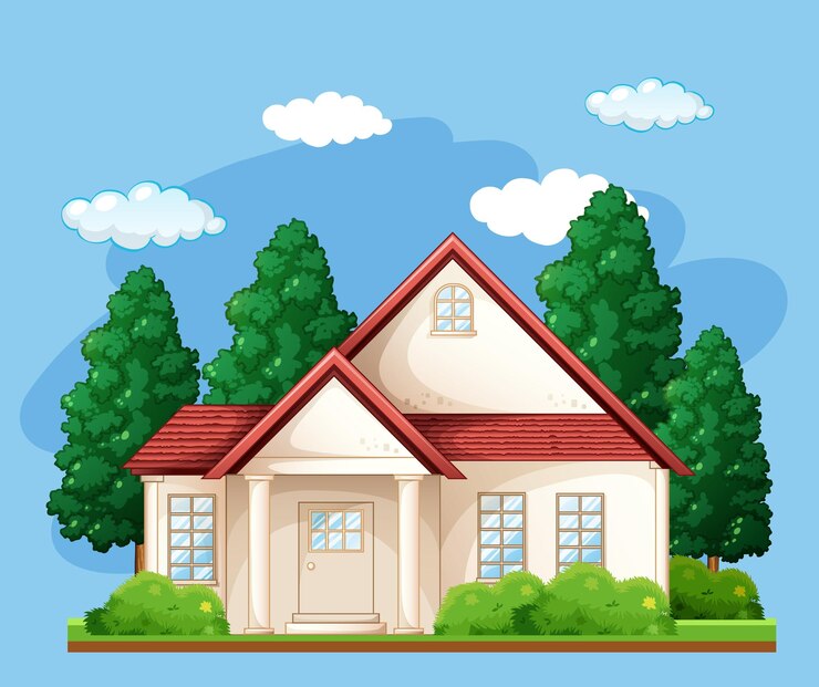 Miễn phí Vector front of a house with many tree on blue background