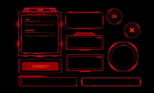 Futuristic red interface elements