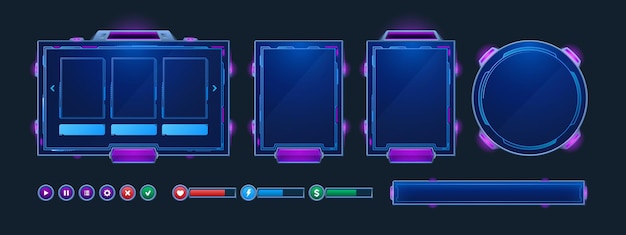 Game frames and buttons in sci fi style
