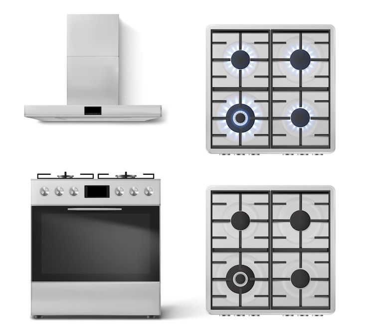 Miễn phí Vector gas stove with oven and metal cooker hood