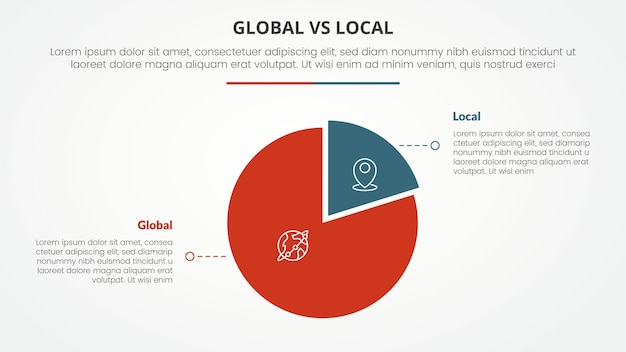 global vs local versus comparison opposite infographic concept for slide presentation with piechart shape circle with flat style