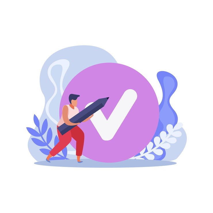 Miễn phí Vector goal achievement planning checklist flat composition with man holding pencil and tick image
