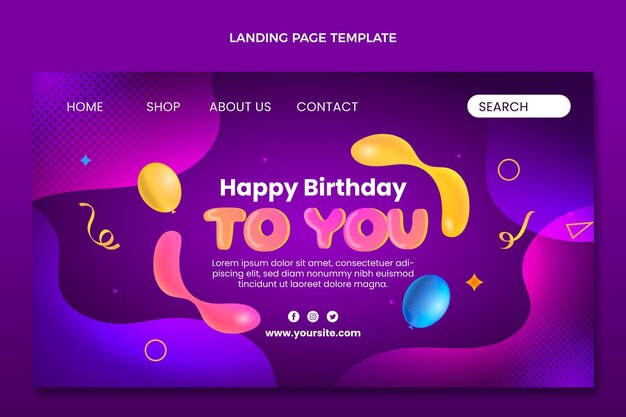 Gradient abstract fluid birthday landing page