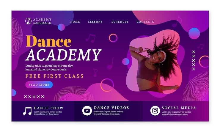 Miễn phí Vector gradient dance show landing page template