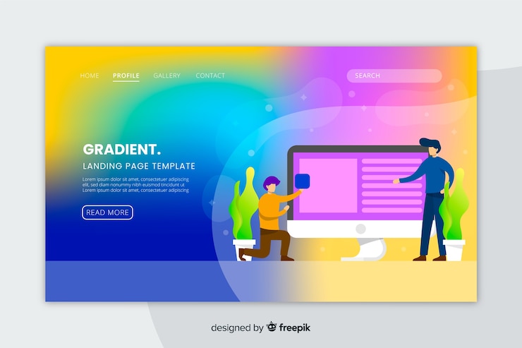 Miễn phí Vector gradient landing page with illustrations template