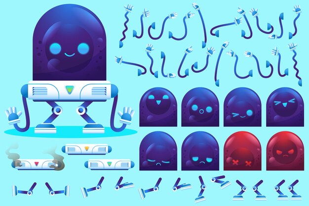 Gradient robot character constructor illustrations