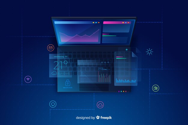 gradient top view laptop technology background