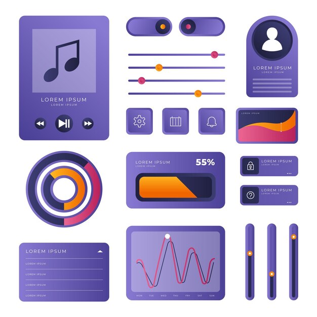 Gradient ui/ux elements set