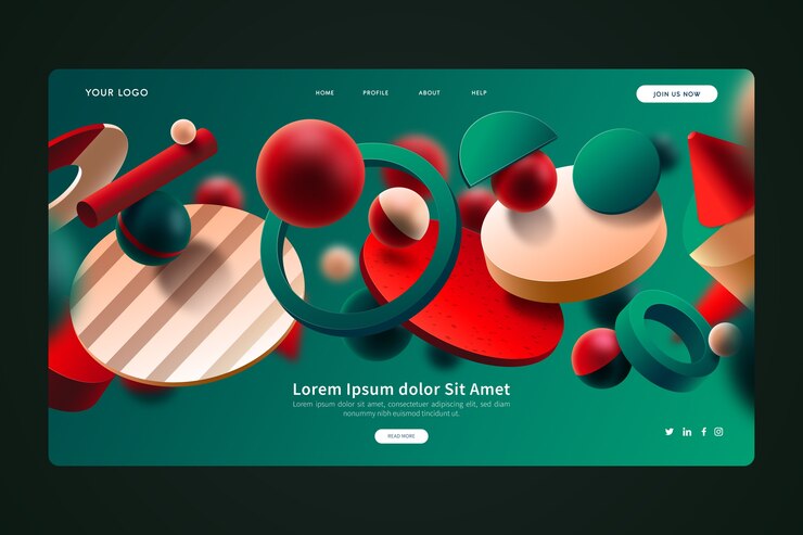 Miễn phí Vector green and red 3d geometric shapes landing page