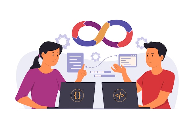 Hand drawn flat design devops illustration