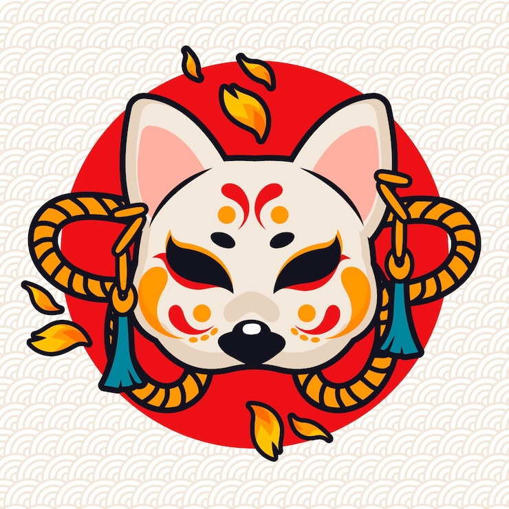 Miễn phí Vector hand drawn flat design kitsune mask illustration