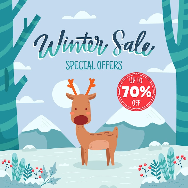 Miễn phí Vector hand drawn flat winter sale illustration and square banner