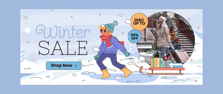 Miễn phí Vector hand drawn horizontal sale banner template for winter season