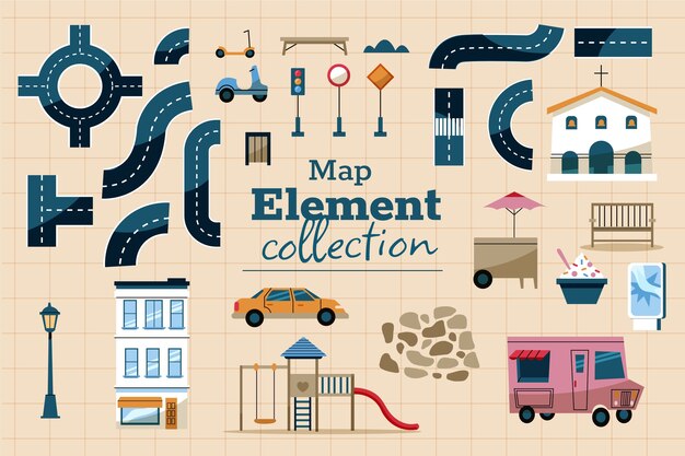 Hand drawn map element collection map