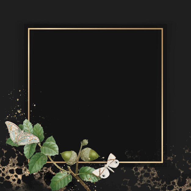 hand drawn oak leaf pattern with square gold frame on background vector