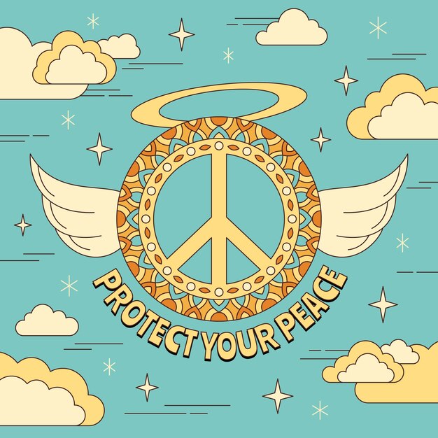 Hand drawn retro peace symbol illustration
