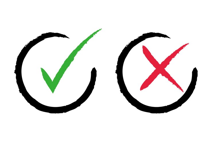 Miễn phí Vector hand drawn stroke check mark and cross set