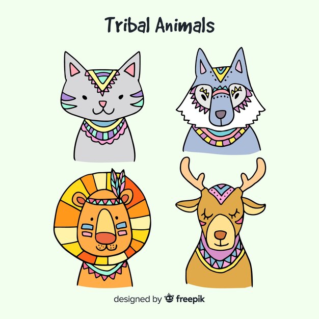 hand drawn tribal animals collection