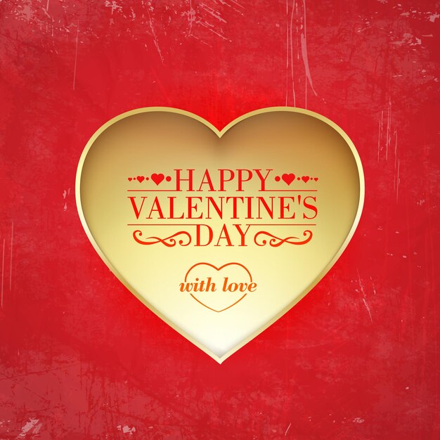 happy valentines christmas card with gold heart and text