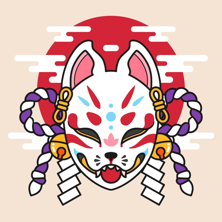 Miễn phí Vector hình ảnh minh họa mặt nạ kitsune thiết kế phẳng vẽ tay