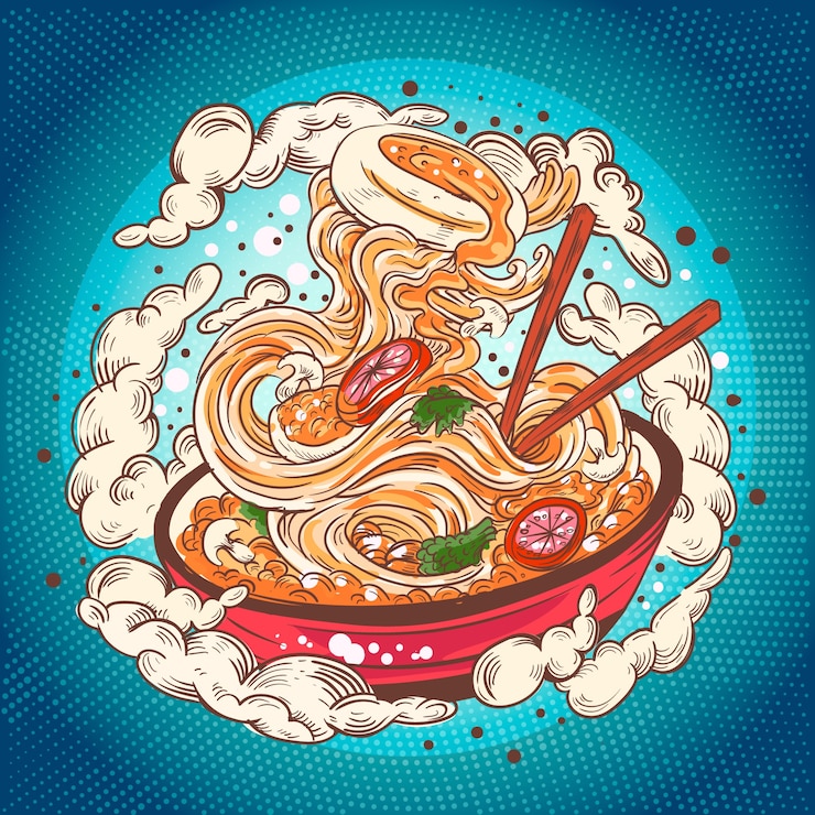 Miễn phí Vector hình ảnh minh họa mì ramen vẽ tay