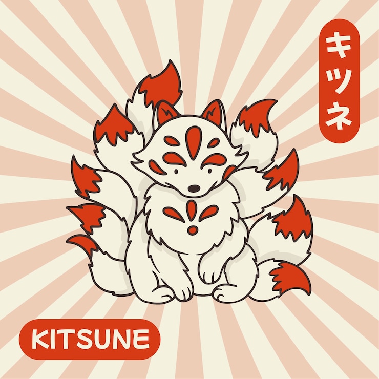 Miễn phí Vector hình minh họa kitsune thiết kế phẳng vẽ tay