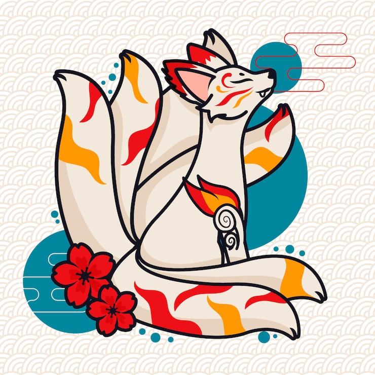 Miễn phí Vector hình minh họa kitsune thiết kế phẳng vẽ tay