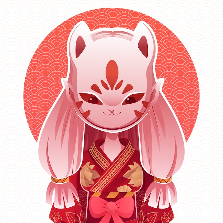 Miễn phí Vector hình minh họa mặt nạ kitsune gradient