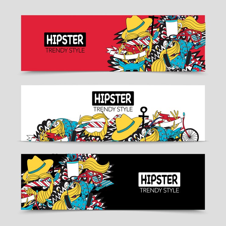 Miễn phí Vector hipster 3 interactive horizontal banners set