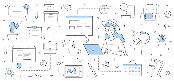 Miễn phí Vector home office web banner freelance doodle concept