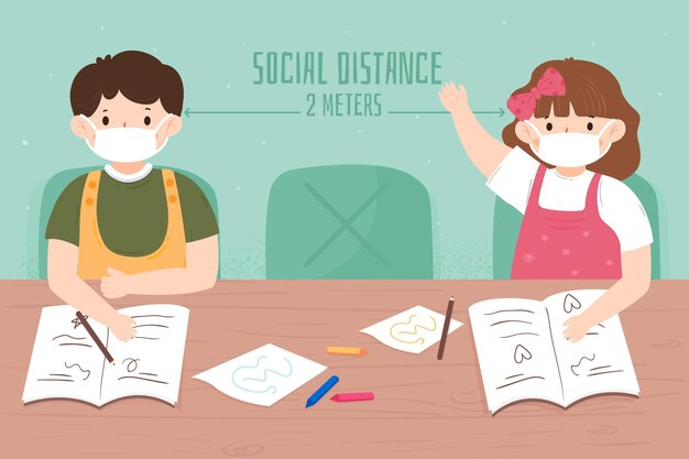 Illustrated social distance at school