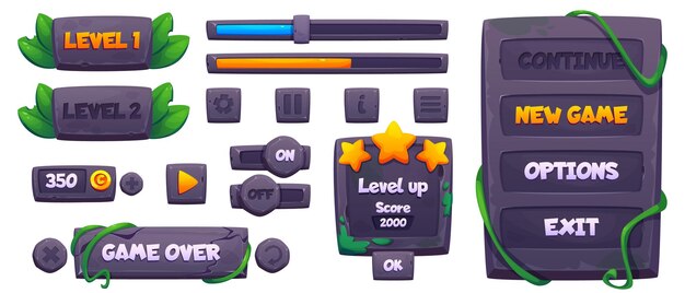 jungle stone frame for cartoon game ui vector