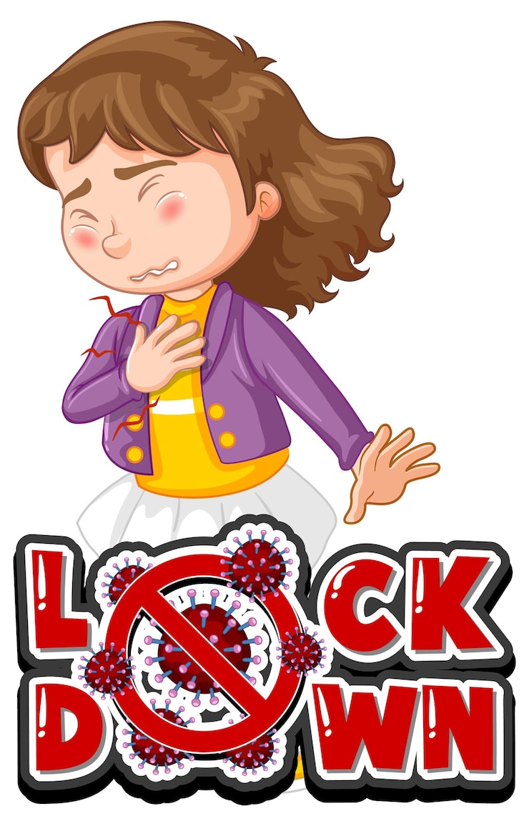 Miễn phí Vector lock down font with a girl feel sick character isolated on white