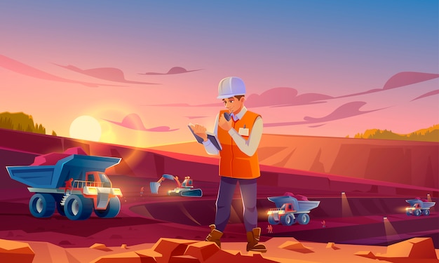 Man in helmet working on mining quarry