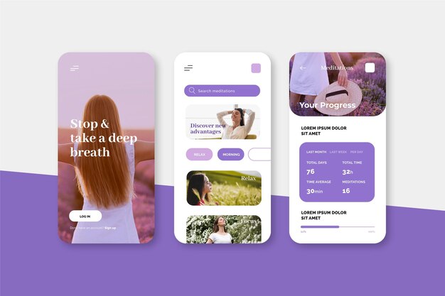 Meditation app screens