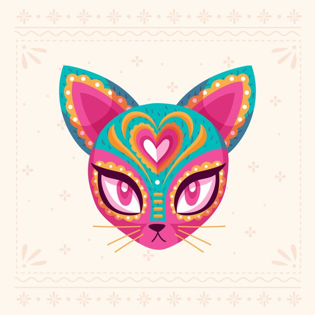 mexican culture hand drawn flat cat illustration