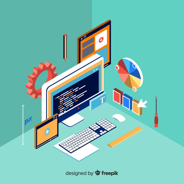 Modern web design concept with isometric view