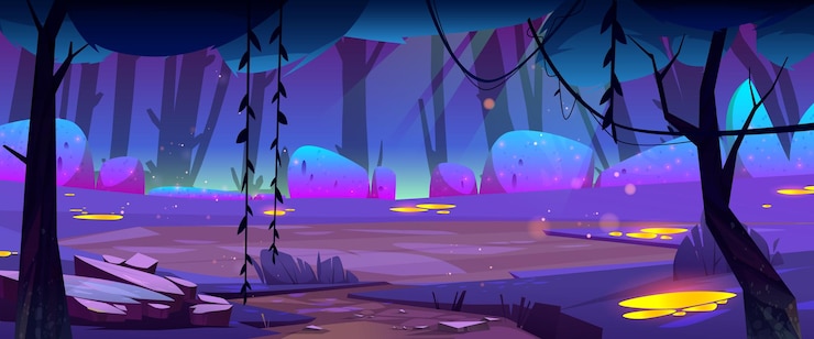 Miễn phí Vector night forest landscape cartoon mysterious fantasy