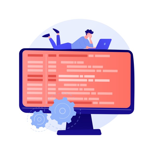 Online database, cloud disk. Data storage, information base, computer application. PC user, operator cartoon character. Information on monitor screen.