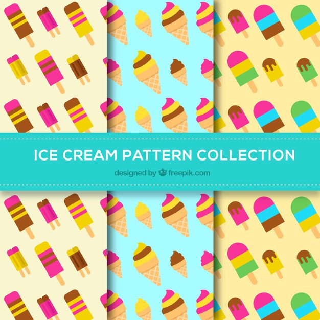 Pack of ice cream patterns of flat design