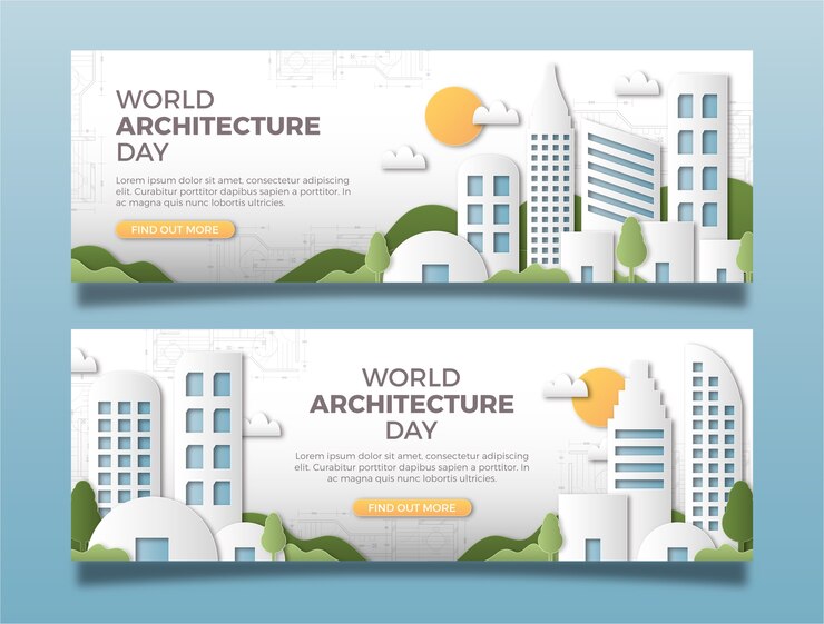 Miễn phí Vector paper style horizontal banner template for world architecture day celebration